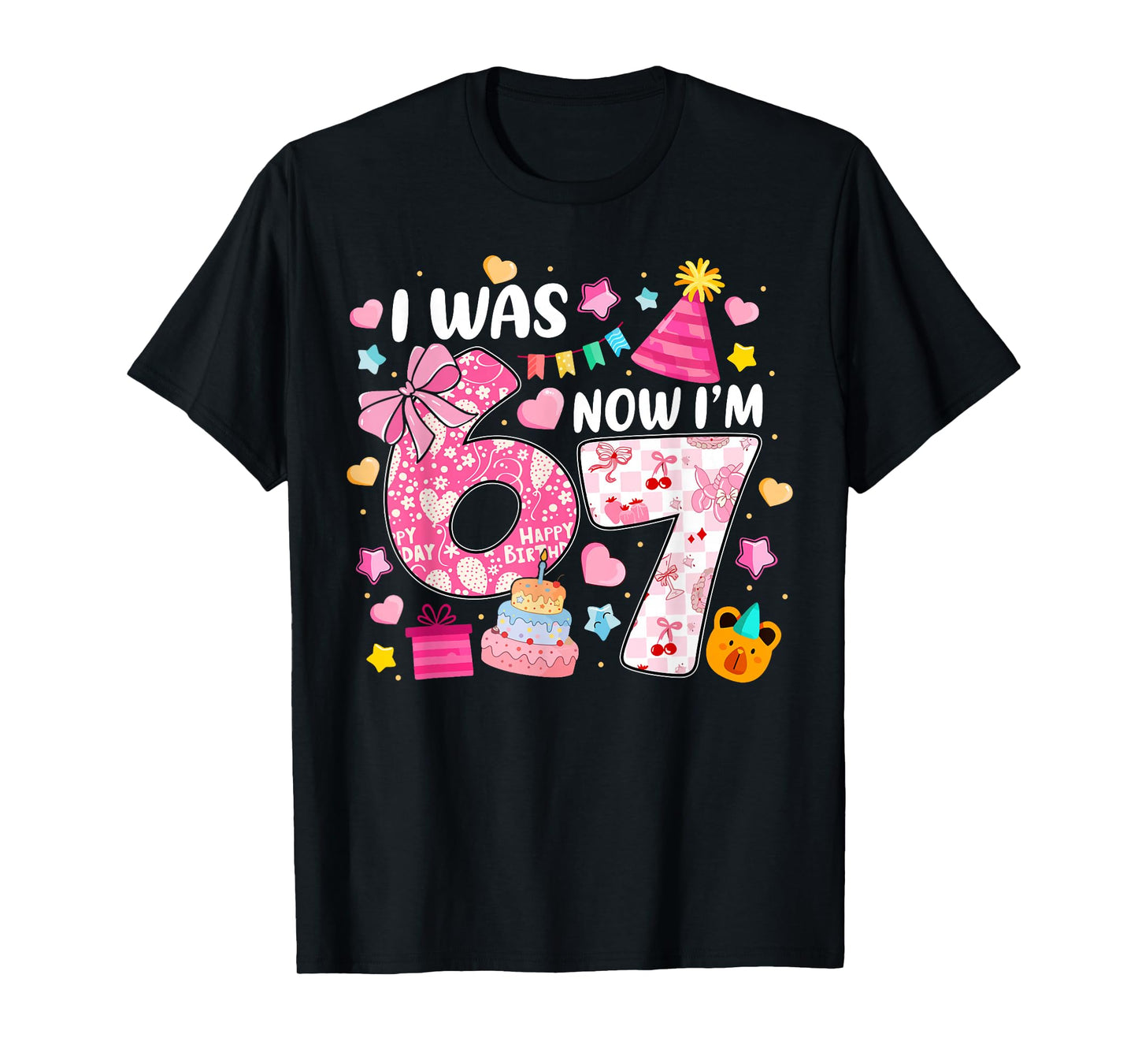 I was 6 Now I'm 7 Year Old Birthday 6 7 Birthday Kids Party T-Shirt