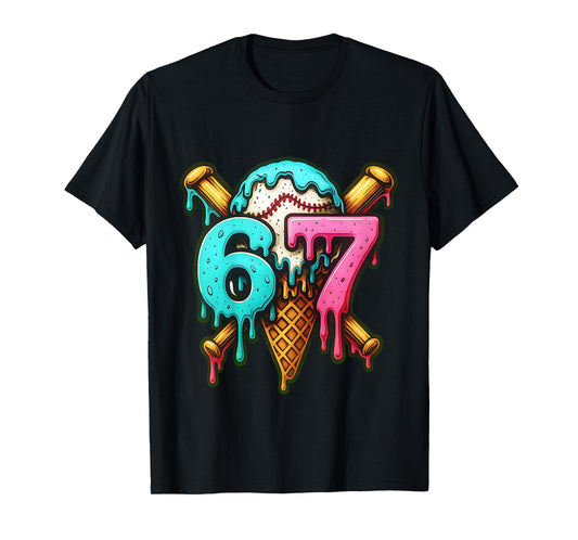Kids 67 Baseball Ice Cream Drip Kids T-Shirt