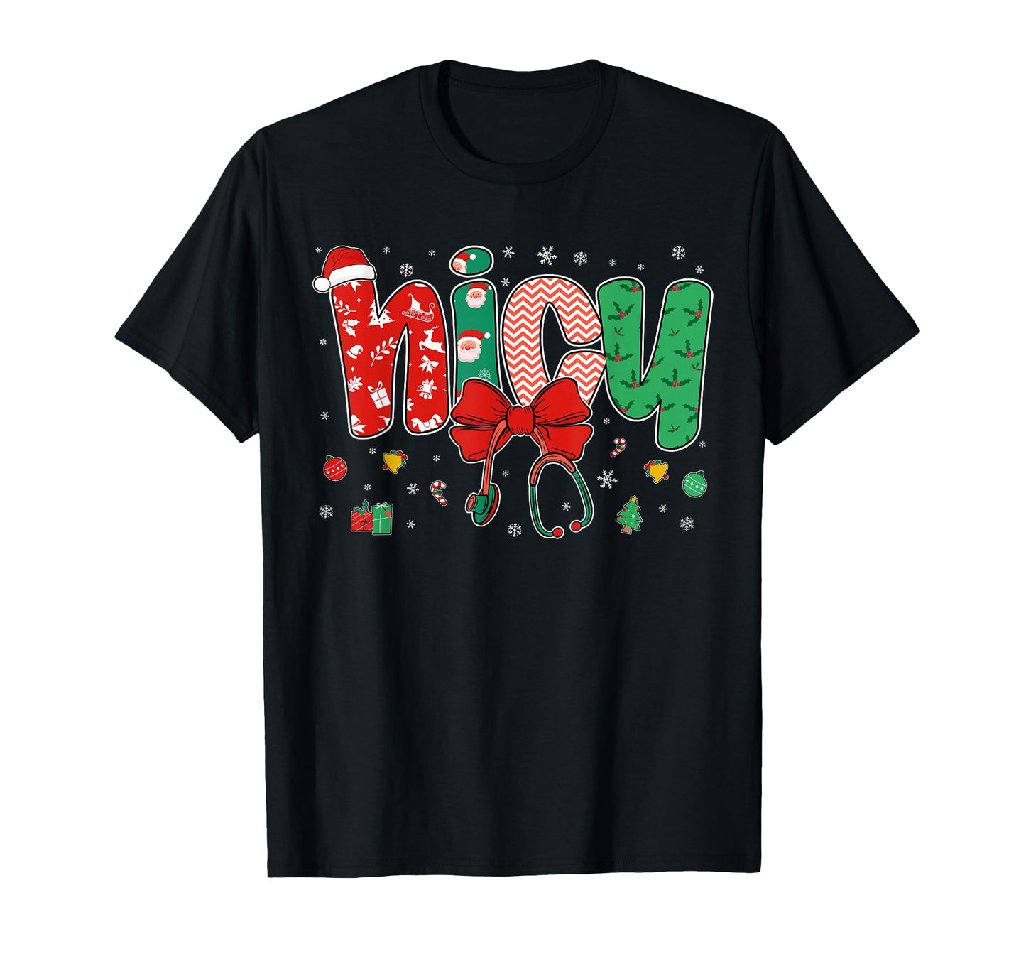 NICU Nurse Christmas Coquette Bow Holiday NICU Crew Team T-Shirt