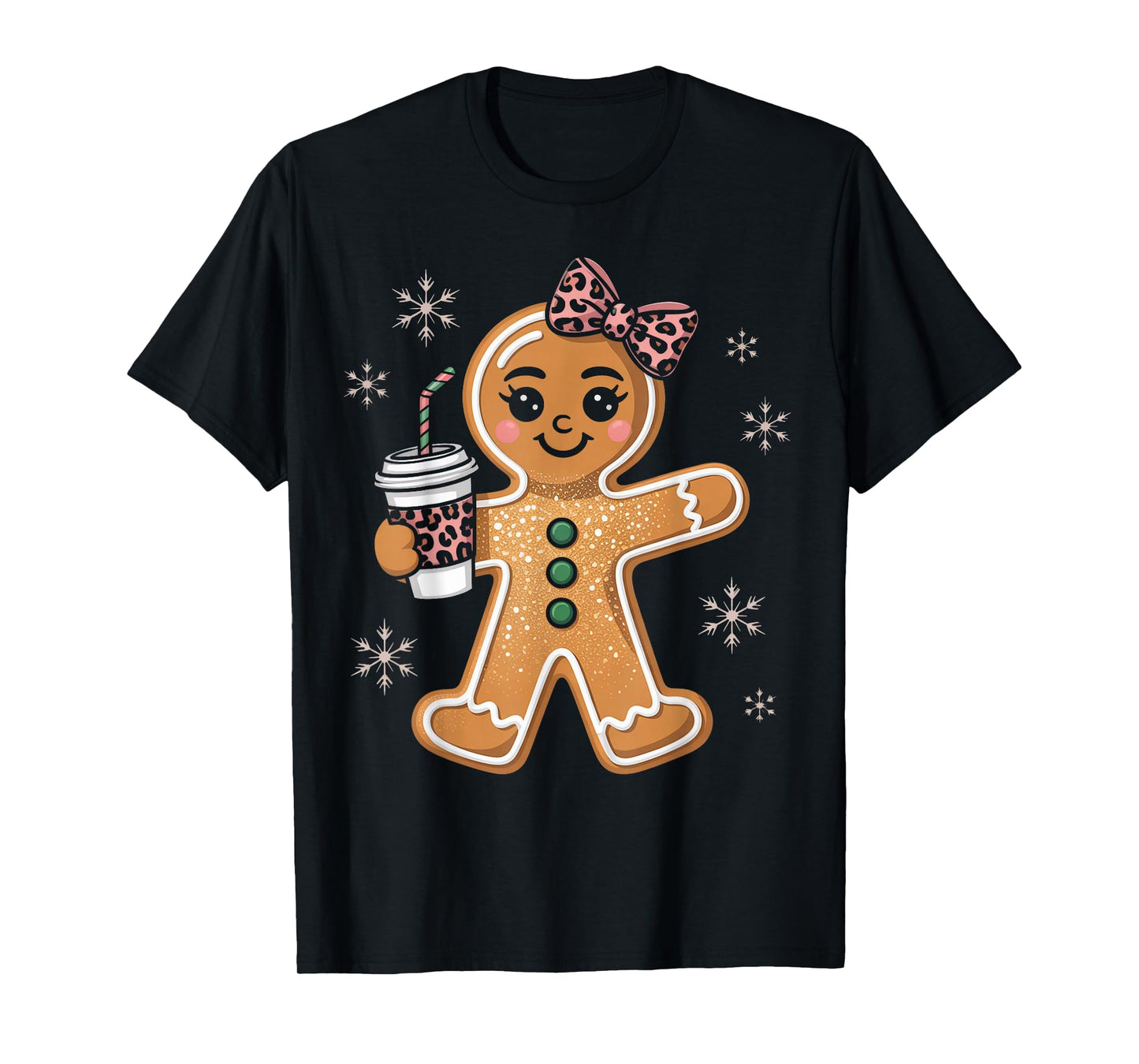 Gingerbread Coquette Leopard Christmas Bow Gifts T-Shirt