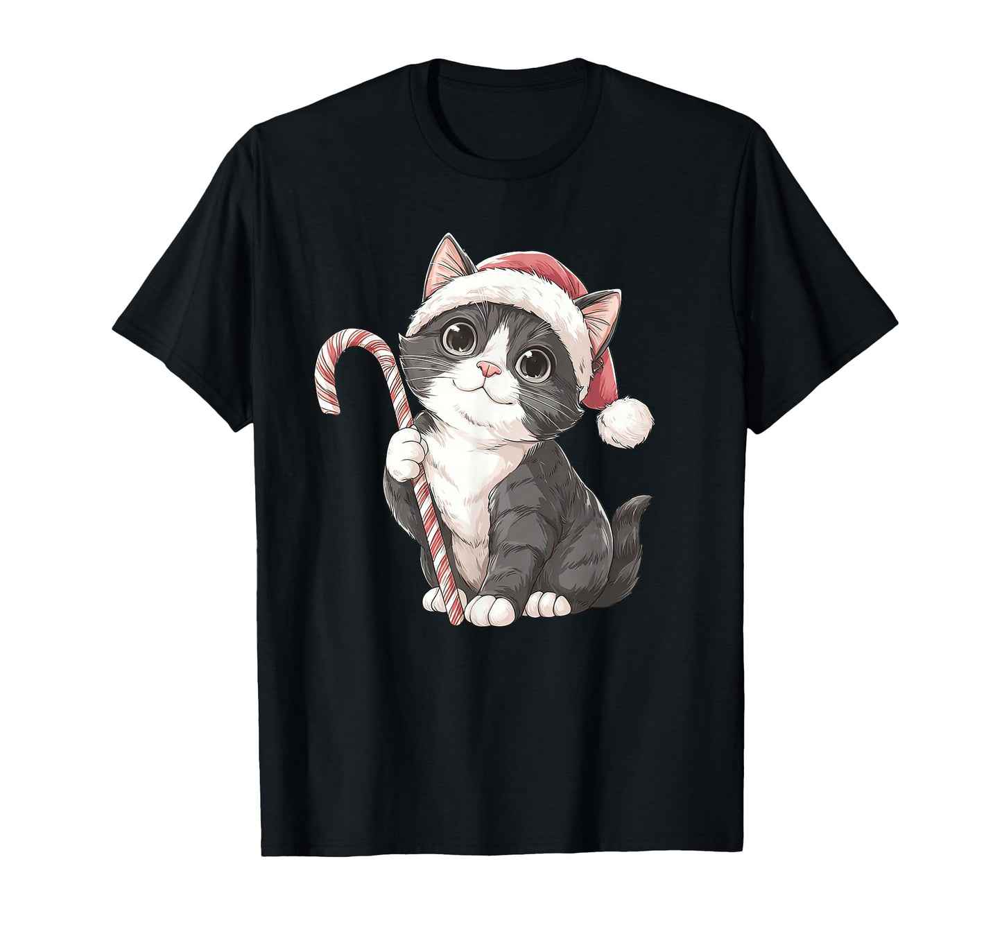 Cute Cat Santa Hat Candy Cane Merry Xmas Kitty Christmas T-Shirt