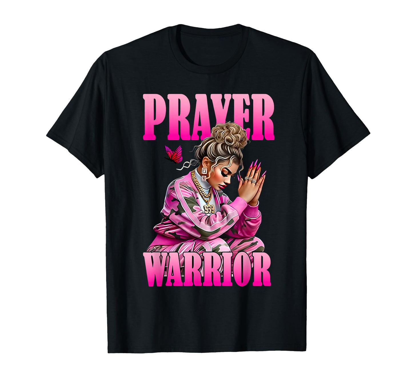 Prayer Warrior God Jesus Christian Pink Camo Black Girl T-Shirt