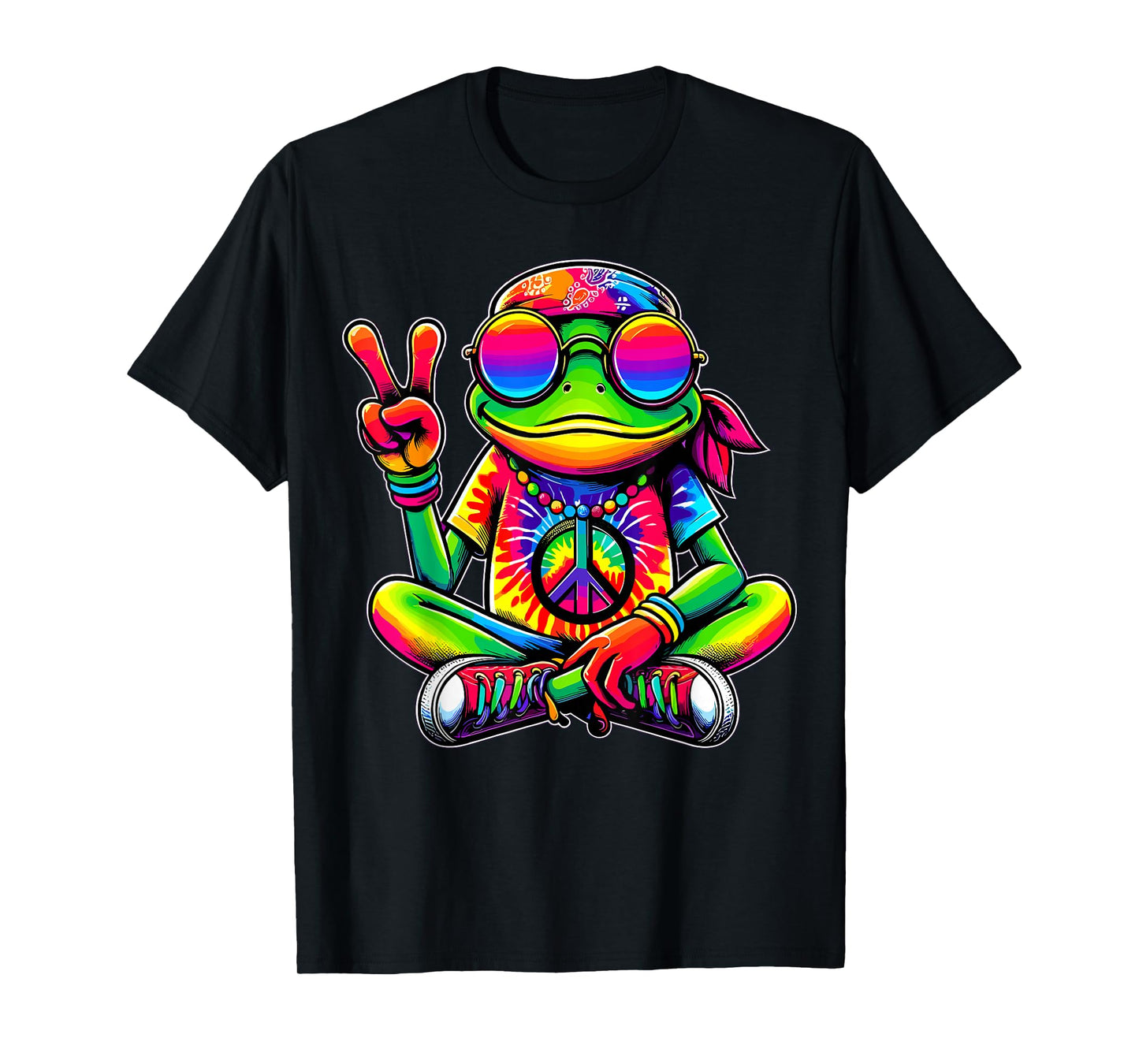 Hippie Tie-Dye Frog Peace Sign T-Shirt