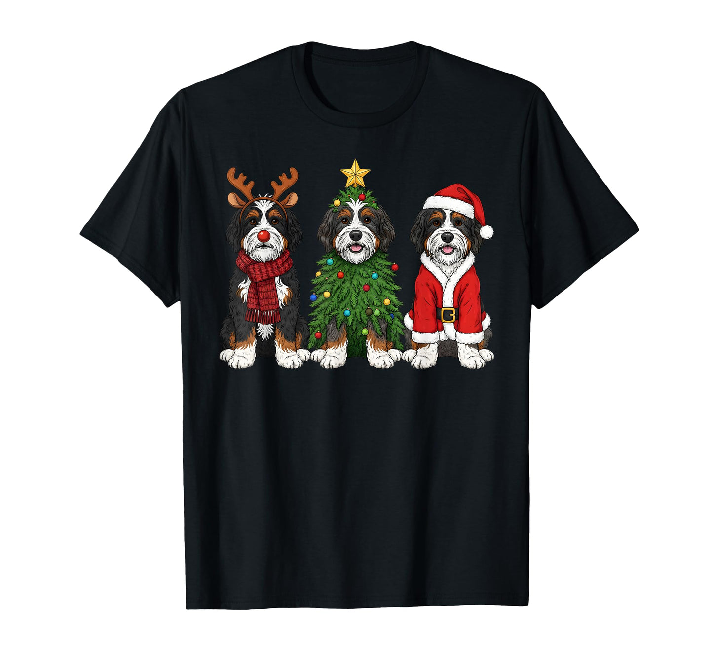 Retro Christmas Bernedoodle Santa Reindeer Dog Lover T-Shirt
