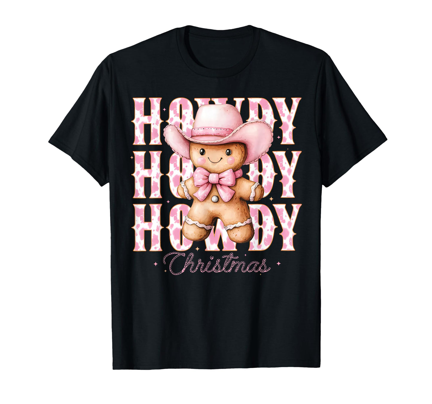 Christmas Pink Gingerbread Cowboy Cowgirl Howdy Western Xmas T-Shirt