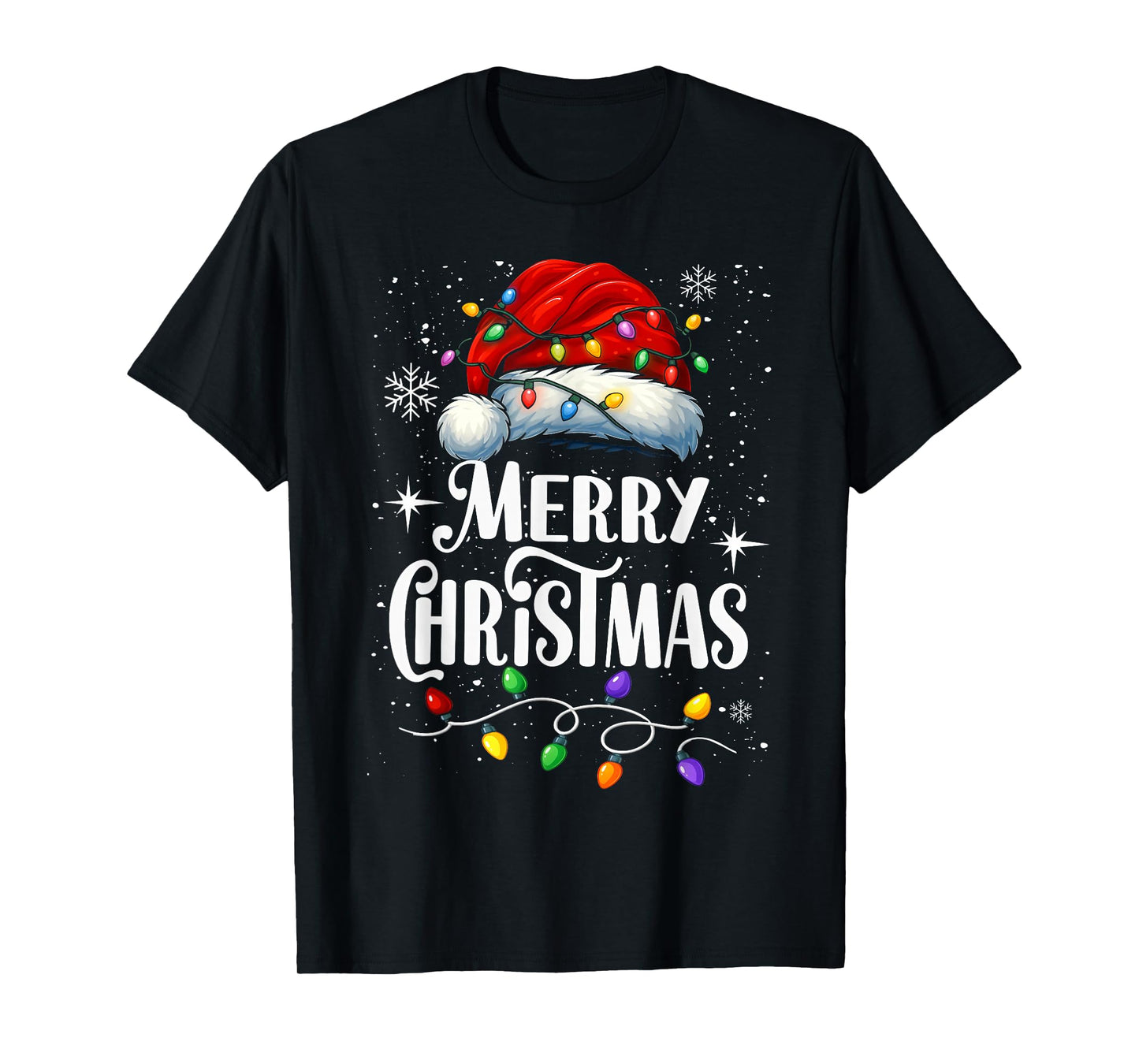 Merry Christmas Lights Santa Hat Xmas Family Matching Pajama T-Shirt