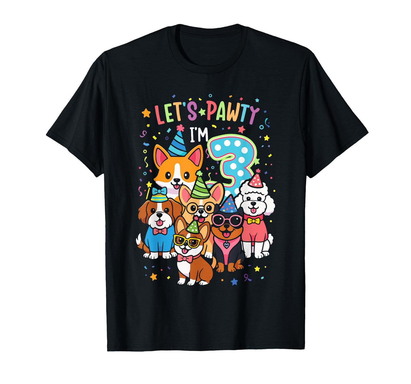 Let's Pawty I'm 3 Dog Puppy 3rd Birthday T-Shirt