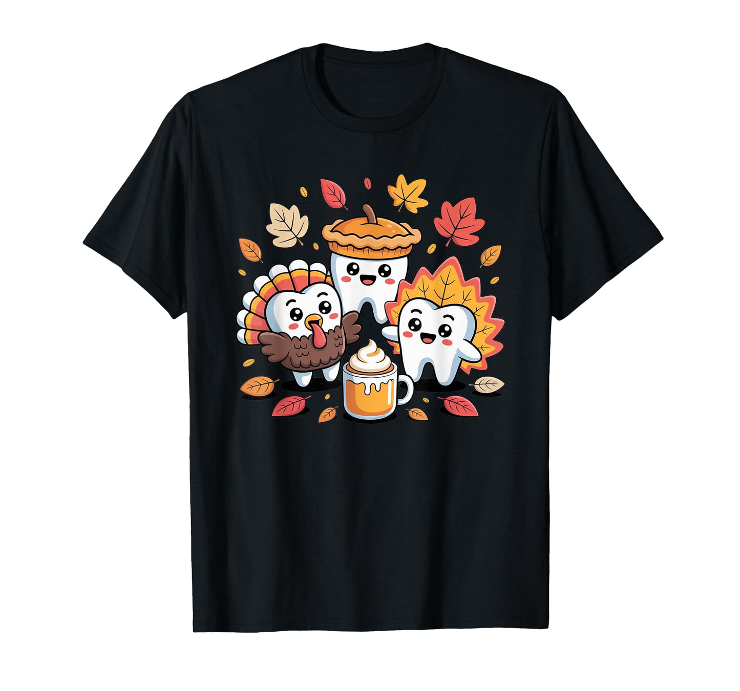 Teeth Pumpkin Turkey Coffee Fall Dental Squad Thanksgiving T-Shirt