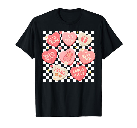 Valentine L&D Nurse Hearts XOXO Baby Girl Women Checkered T-Shirt