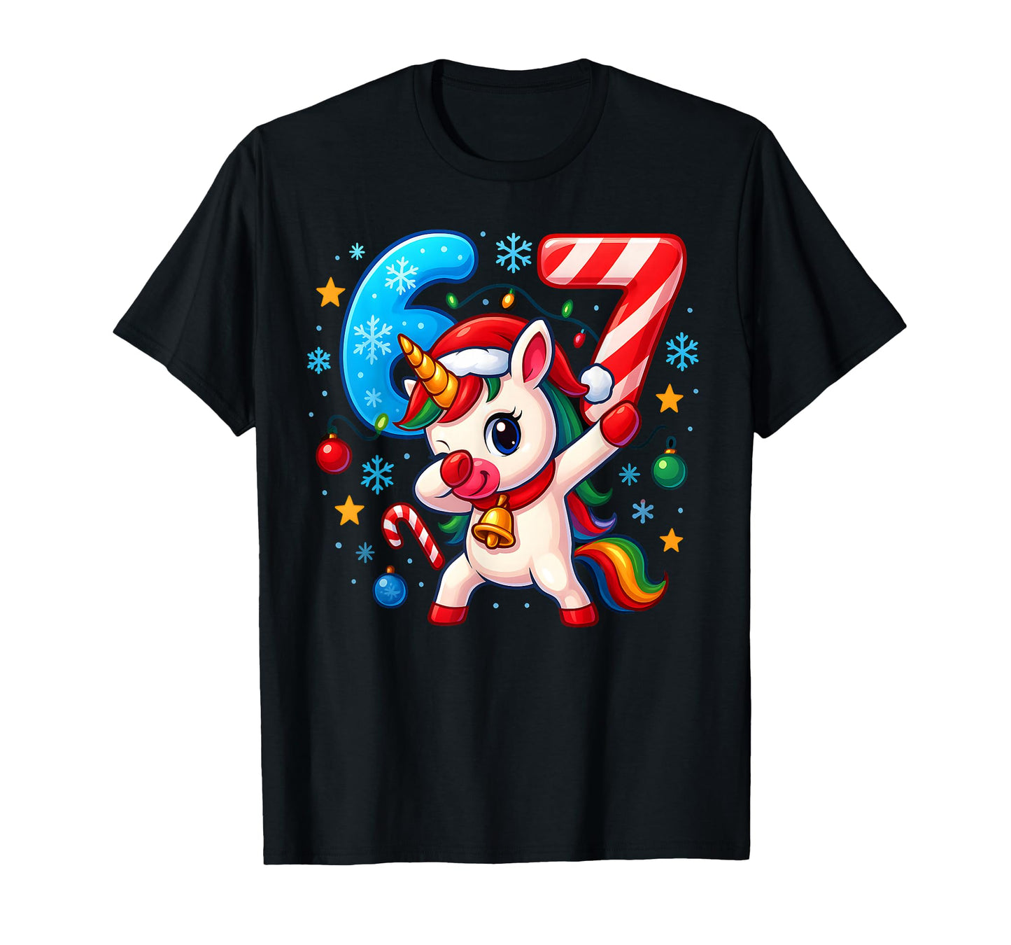 Christmas Unicorn 67 Funny 6 7 Meme Girls Kids Xmas 6-7 Cute T-Shirt