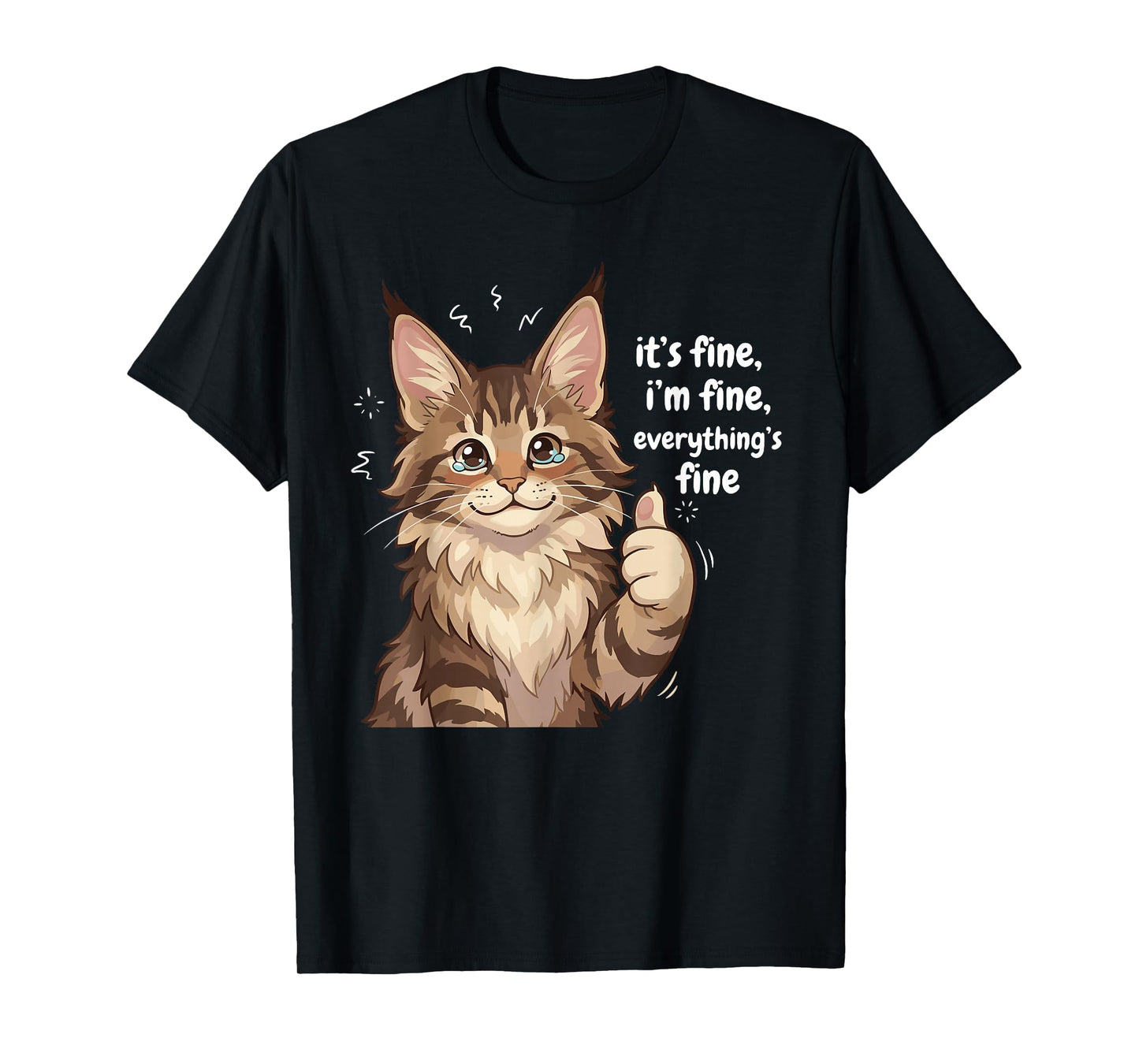 Maine Coon Cat Meme It's fine I'm fine Everything's Kitty T-Shirt