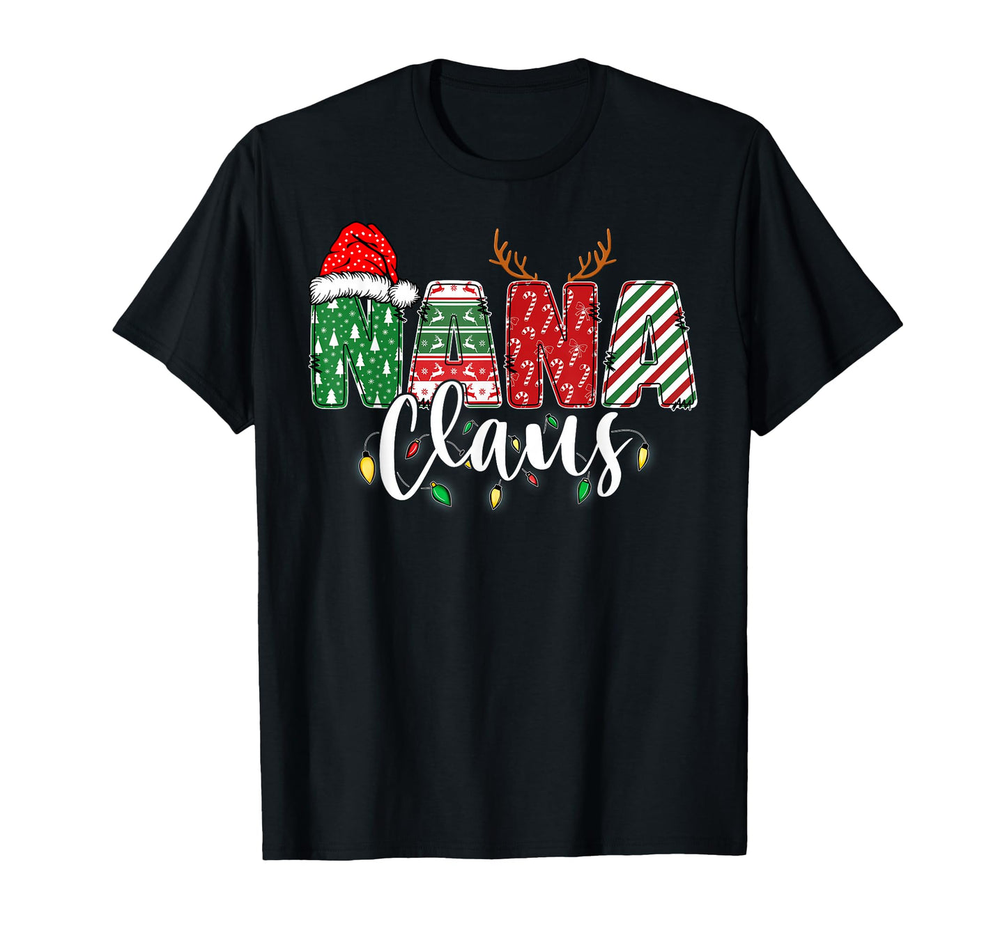 Nana Claus Xmas Christmas Lights Pajama Family Matching T-Shirt