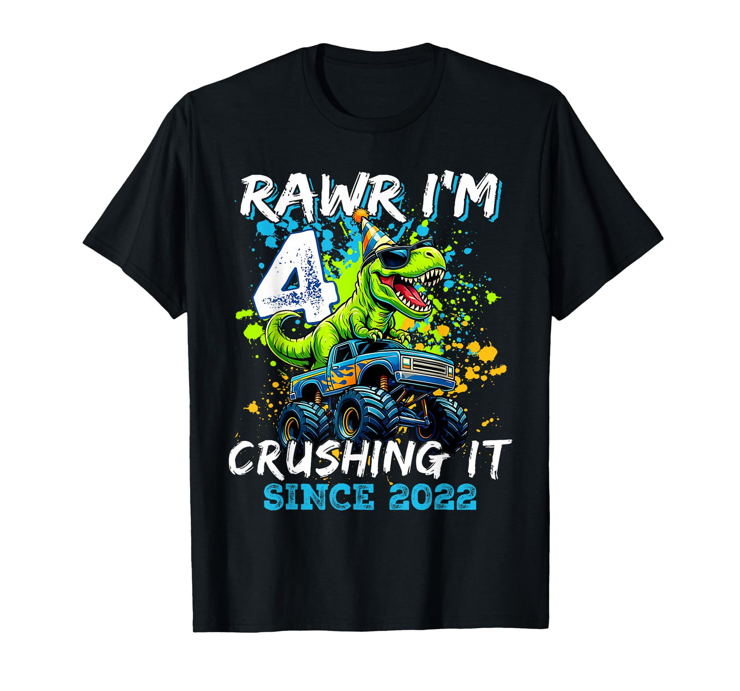 4th Birthday Monster Truck Dinosaur Party Boys Rawr I'm 4 T-Shirt