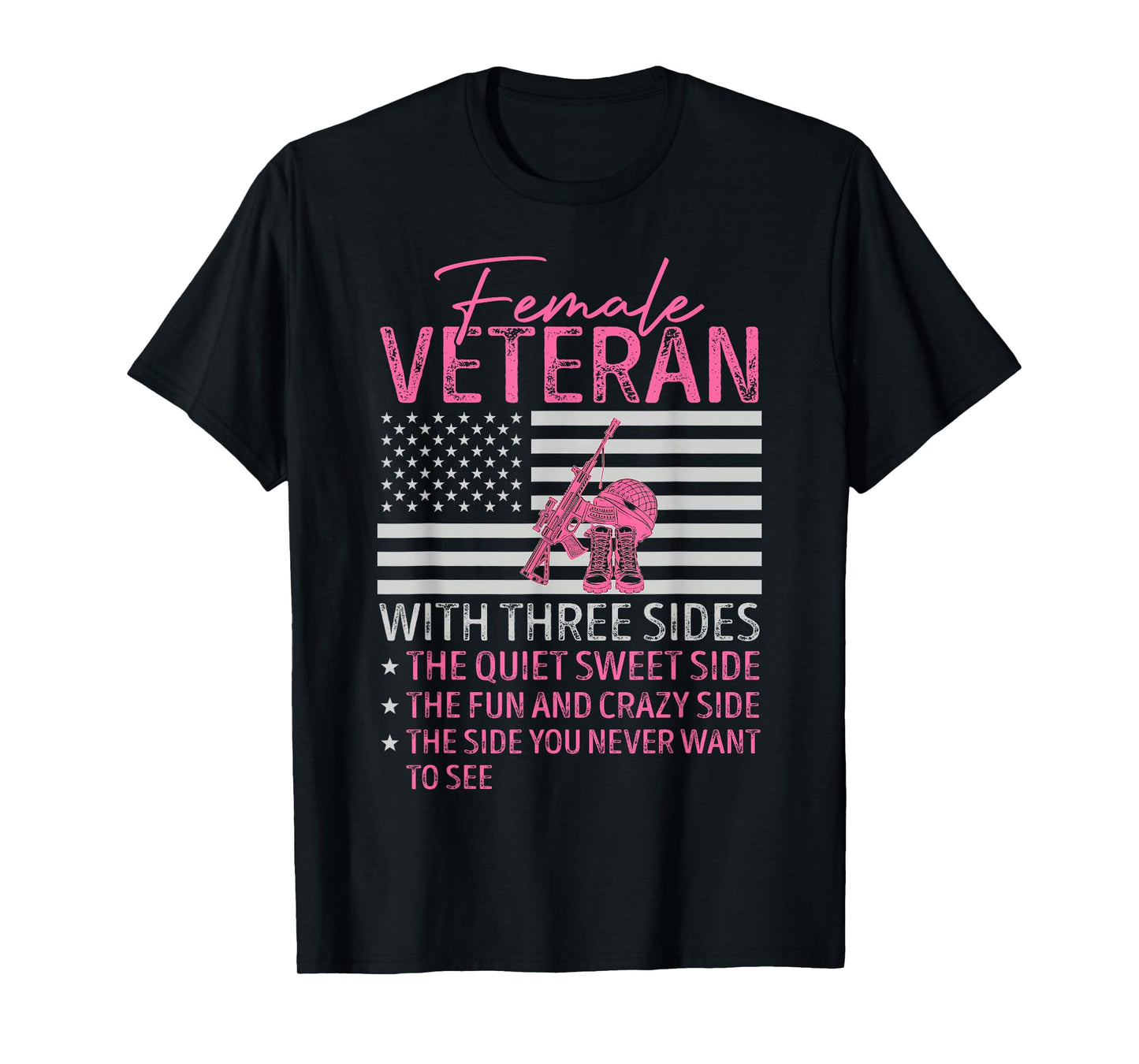 Womens Female Veteran with Three Sides Mom Mother Grandma T-Shirt