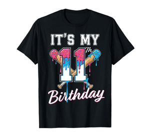 Baseball 11 Year Old Ice Cream Drip 11th Birthday Boys T-Shirt