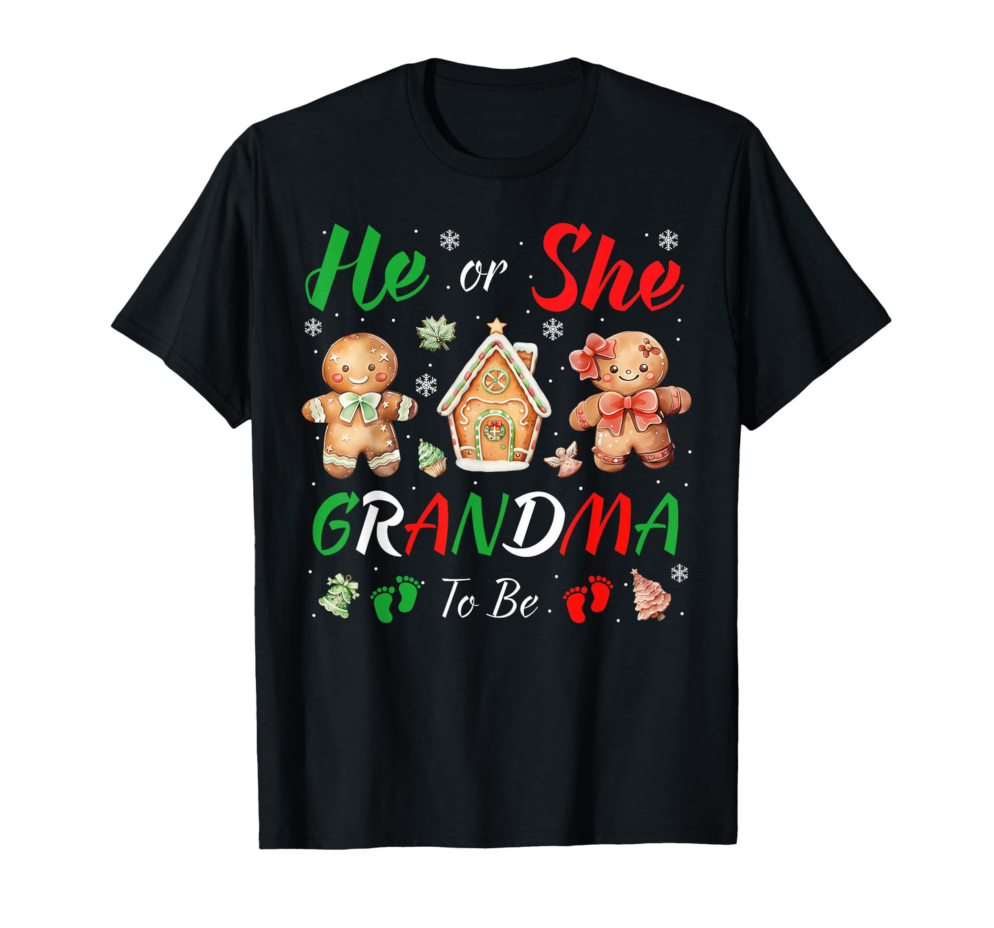 Christmas Gingerbread Gender Reveal He or She Grandma to Be T-Shirt