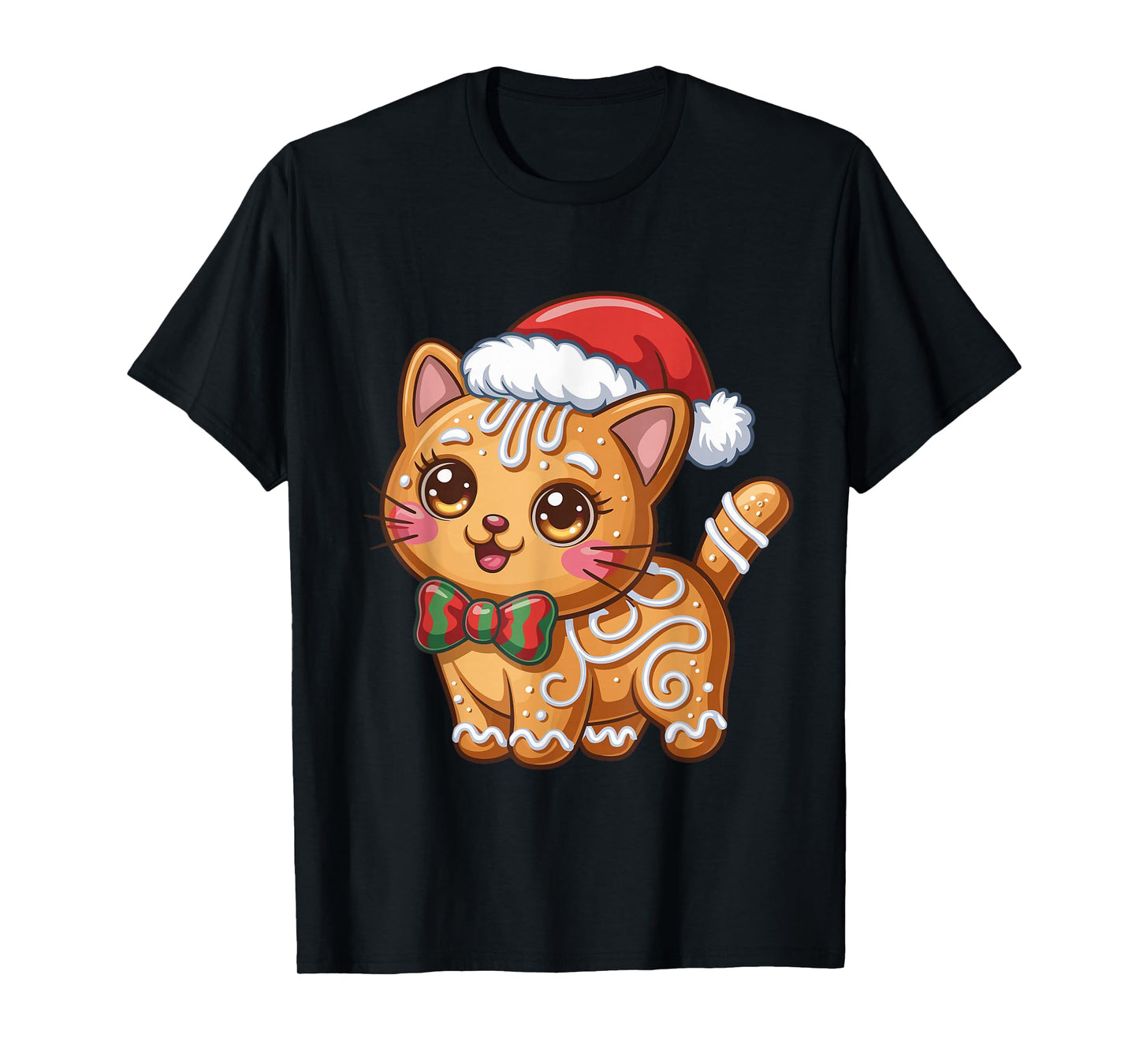 Gingerbread Cat Christmas Cat Lover Xmas T-Shirt