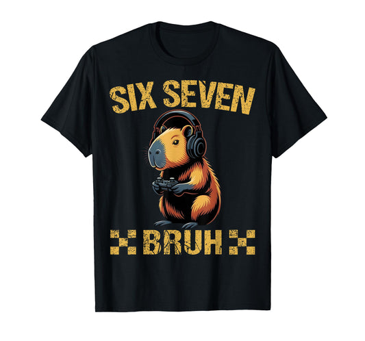 Cute Gamer Capybara Six Seven Bruh Gift for Men Boy Kids T-Shirt