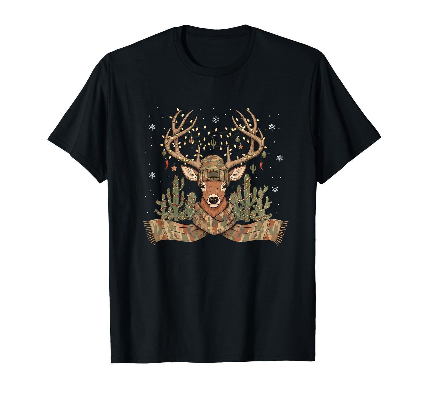 Christmas Holiday Camo Hunting Reindeer Deer Xmas Lights T-Shirt
