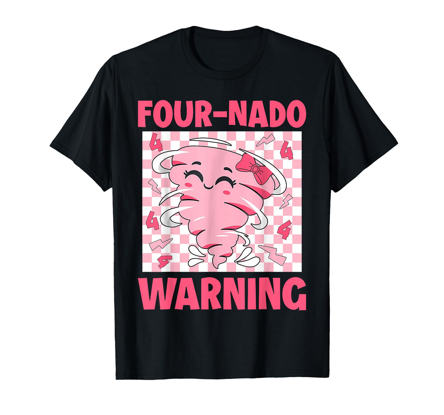 Four 4 Nado Warning Pink Tornado Themed Birthday Girls Kids T-Shirt