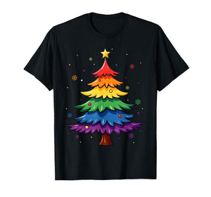 Cute LGBTQ Pride Rainbow Flag Gay Merry Christmas Tree X-Mas T-Shirt