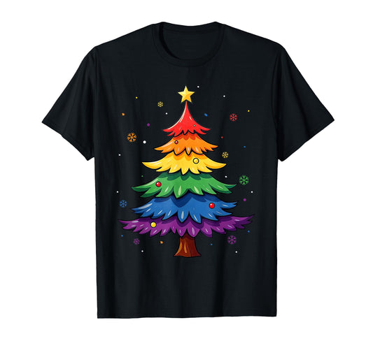 Cute LGBTQ Pride Rainbow Flag Gay Merry Christmas Tree X-Mas T-Shirt