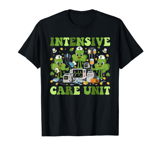 ICU Nurse St Patricks Day Shamrock Intensive Care Unit Nurse T-Shirt