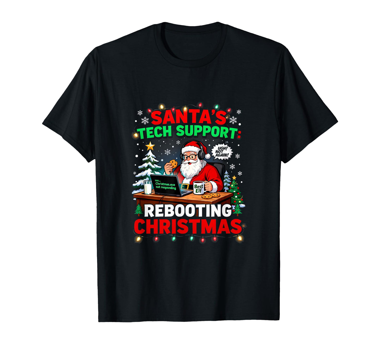 Rebooting Funny Santa's Tech Support Christmas Computer Meme T-Shirt
