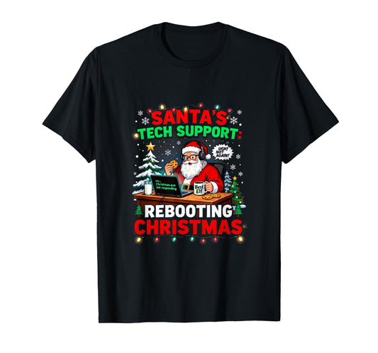 Rebooting Funny Santa's Tech Support Christmas Computer Meme T-Shirt