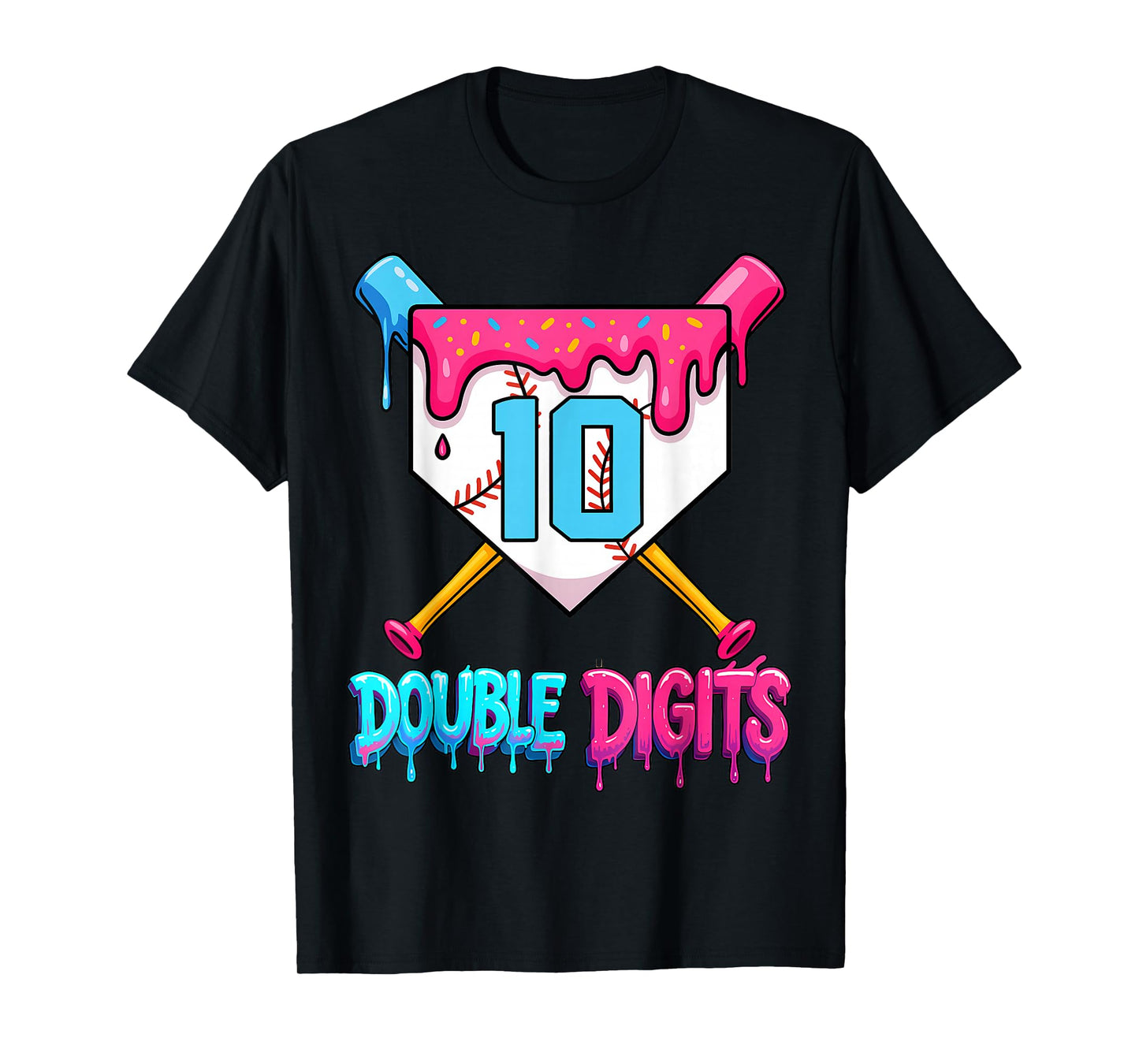 Baseball Drip 10th Birthday Boy Double Digits Ice Cream Drip T-Shirt