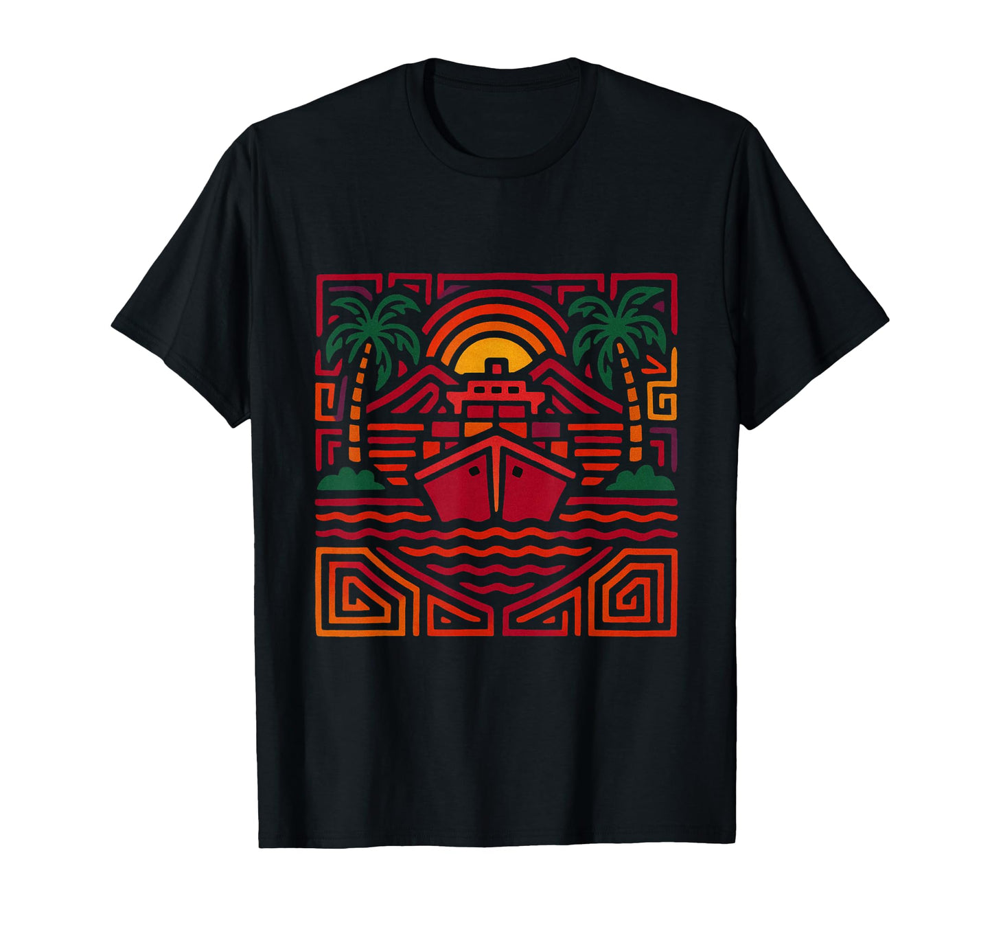 Panama Canal Sunset Inspired by Mola Artwork of The Kuna T-Shirt