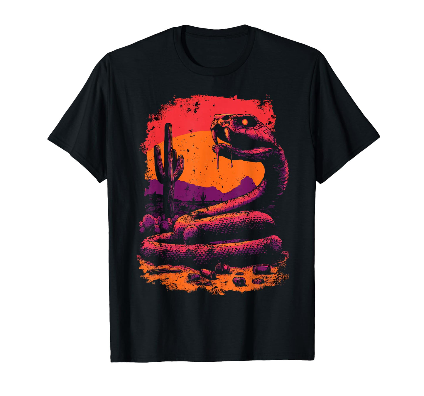 Creepy Rattlesnake with Desert Sunset Western Gothic Snake T-Shirt
