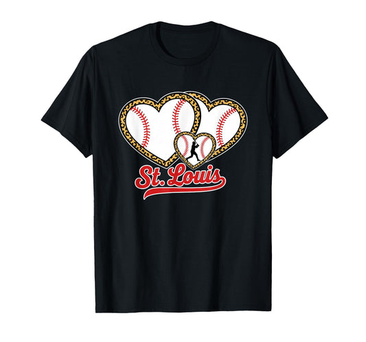 St. Louis Leopard Heart Baseball Batter Boys Fan T-Shirt