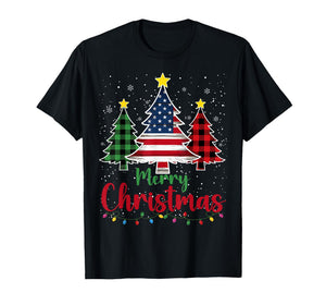 Merry Christmas Tree Plaid US Flag Snowflake Xmas Men Women T-Shirt