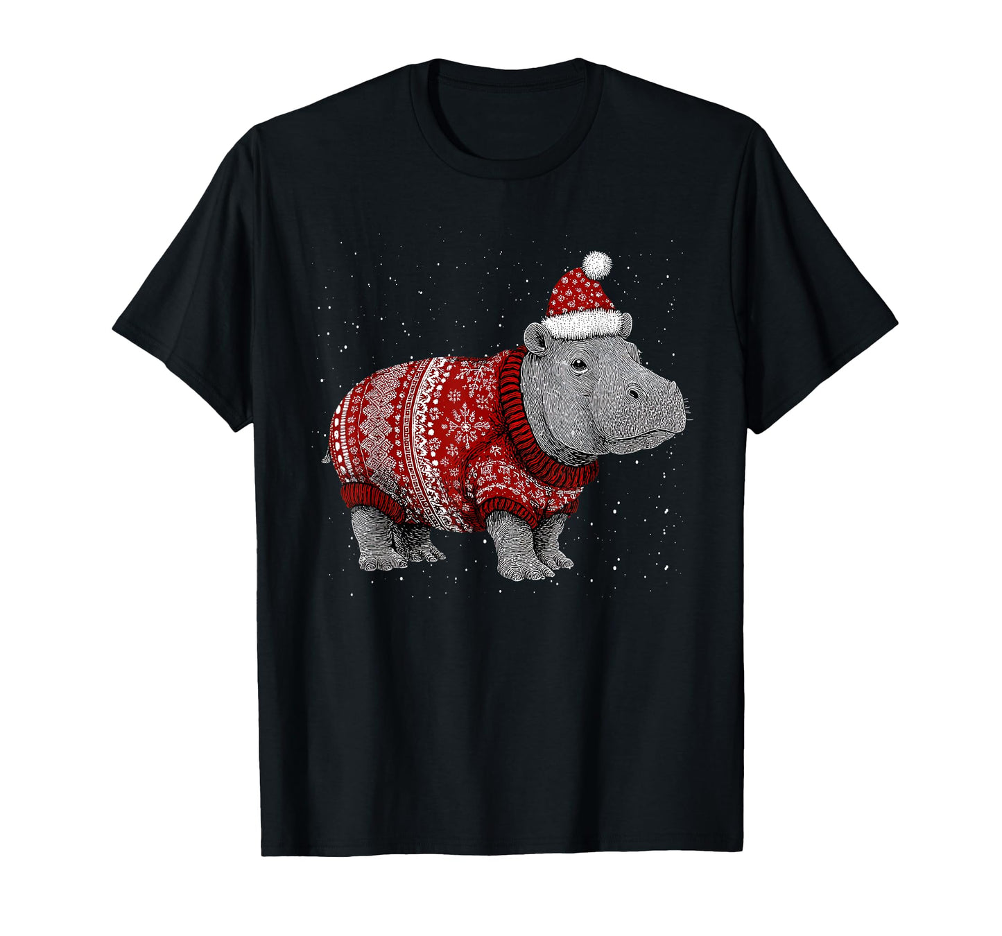 Merry Christmas Funny Hippo Santa Hat Xmas Pajama T-Shirt