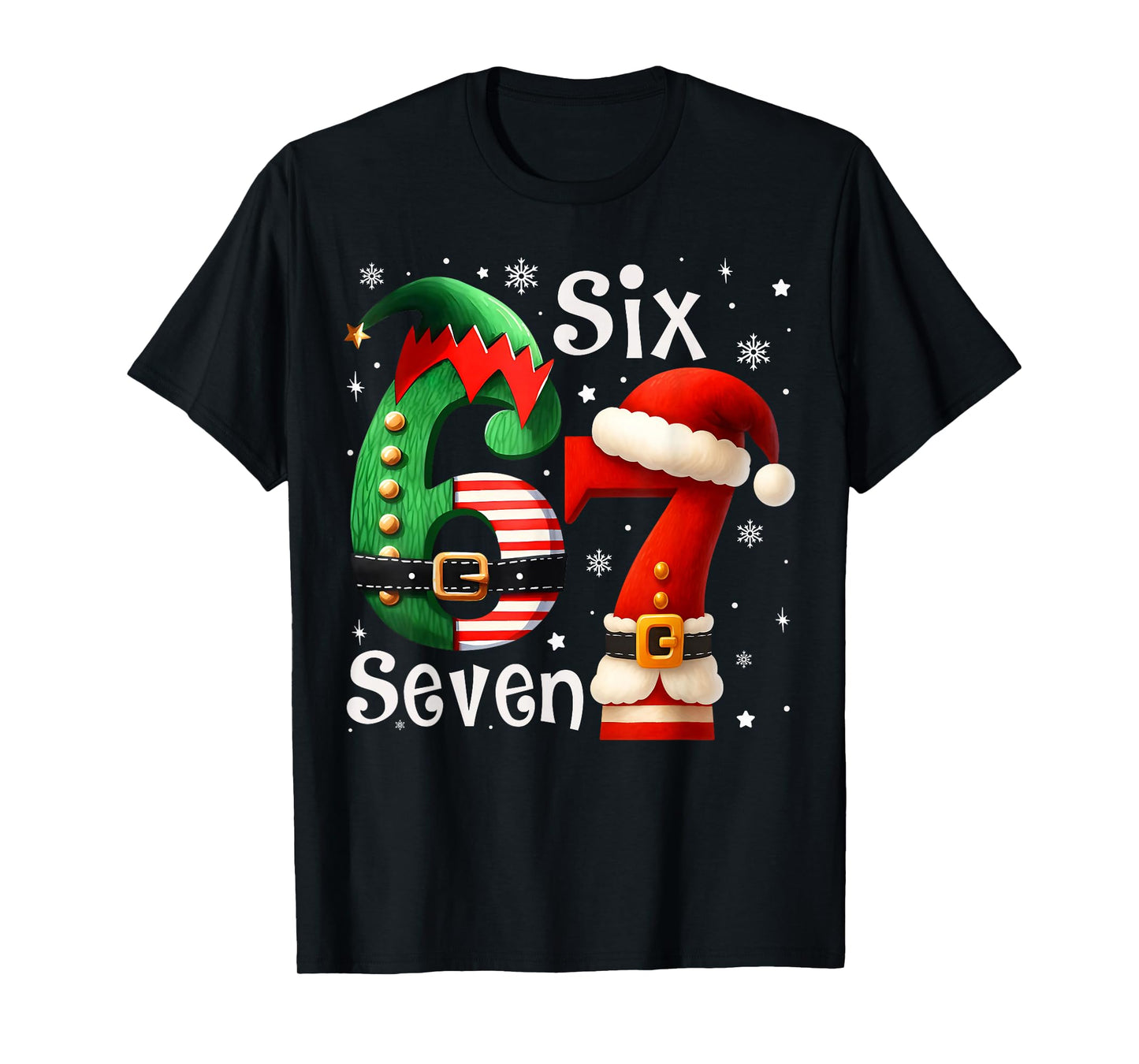 Funny Six Seven 67 Meme 6 7 Elf Santa Christmas Pajamas Kids T-Shirt