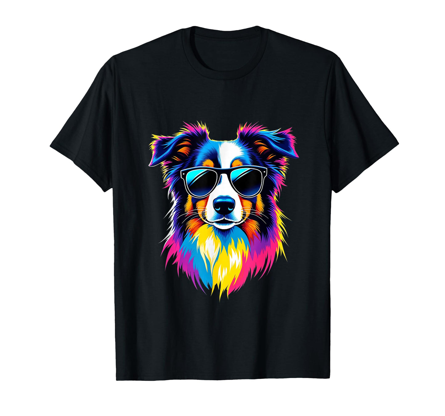 Funny Australian Shepherd with Sunglasses Pop Art T-Shirt