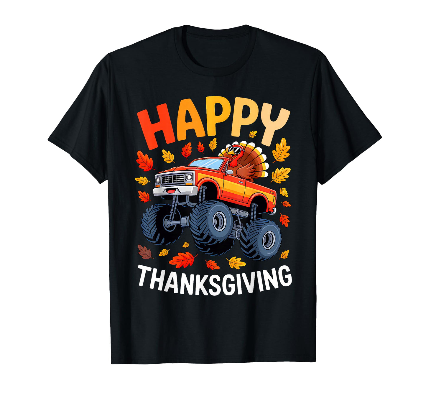 Funny Monster Truck Turkey Happy Thanksgiving for Kids Boys T-Shirt