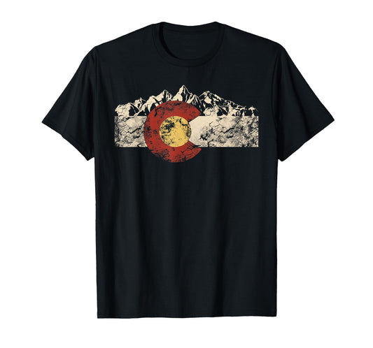 Colorado Flag Mountains Distressed Vintage Style Graphic T-Shirt