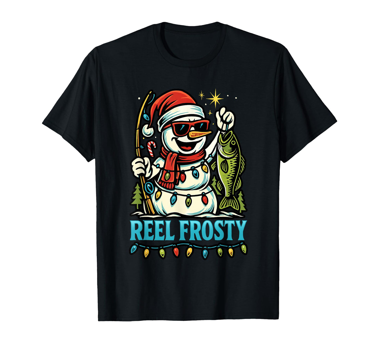 Snowman Fishing Christmas Holiday Festive Winter Fish Lover T-Shirt