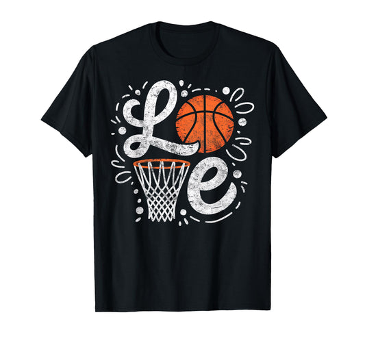 Vintage Love Basketball Ball Girl Player Fan Mom Grandma Tee T-Shirt