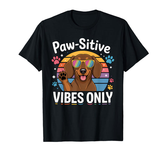 Vintage Dachshund Paw-sitive Vibes Only Cute Dog Lover T-Shirt