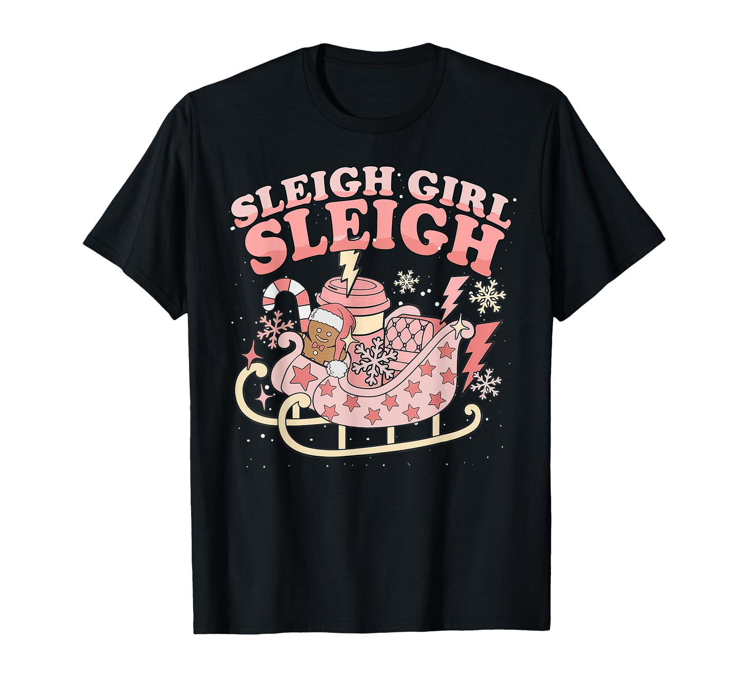 Christmas Gingerbread Pink Sleigh Girl Xmas Girls Kids Women T-Shirt