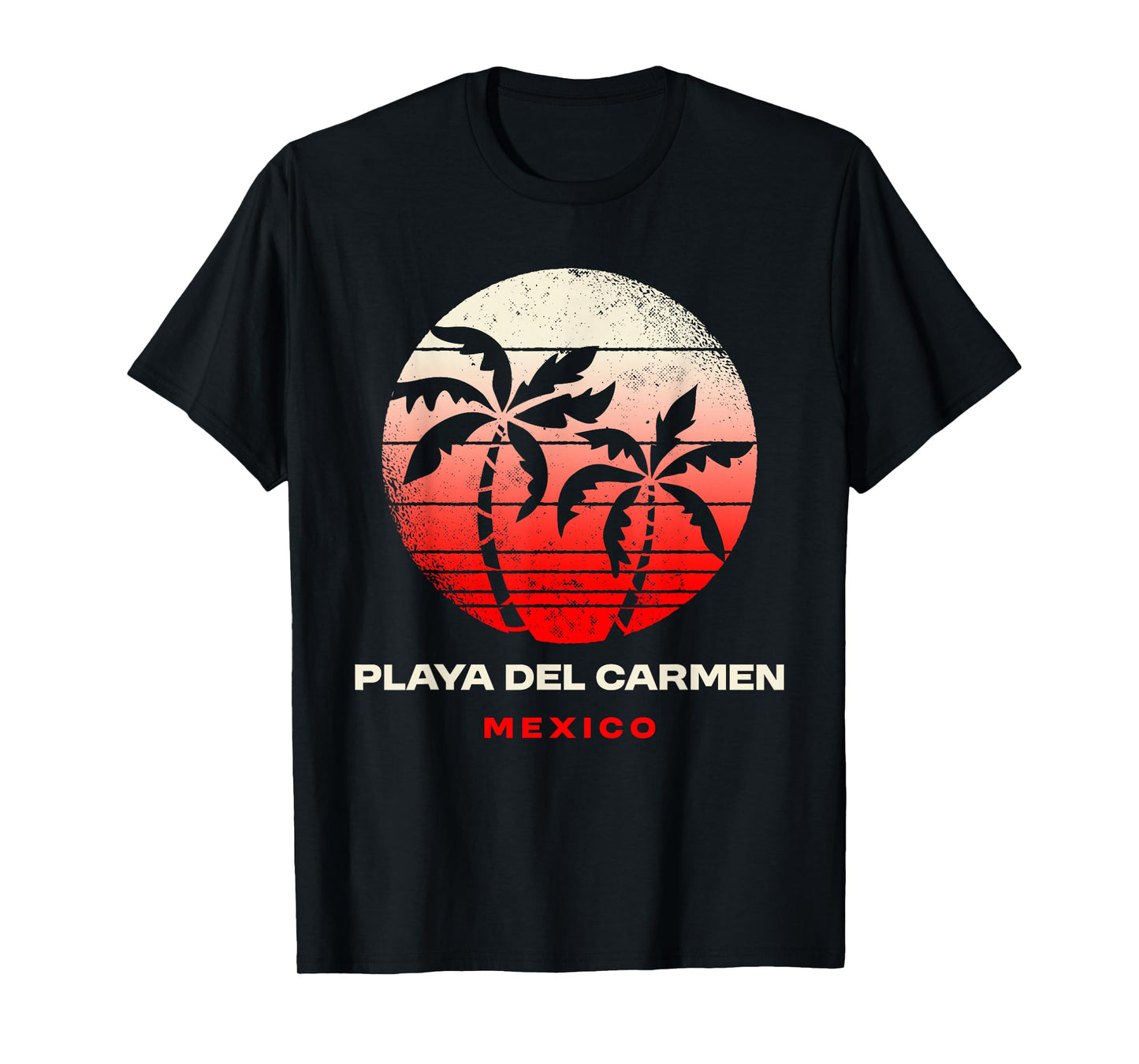 Playa del Carmen Mexico Retro Sunset Palm Beach Silhouette T-Shirt