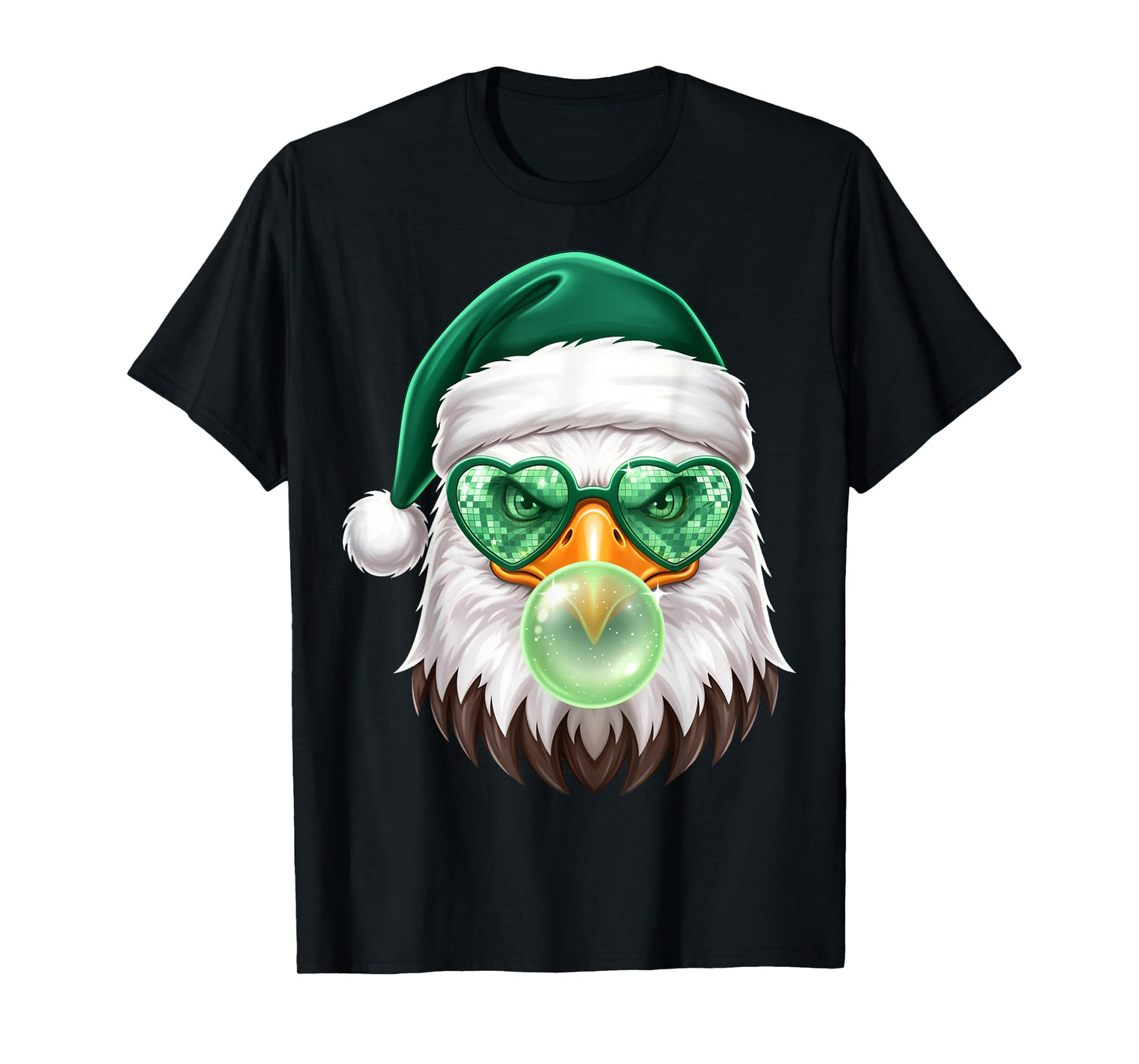 Bald Eagle Santa Heart Sunglasses Bubblegum Xmas Christmas T-Shirt