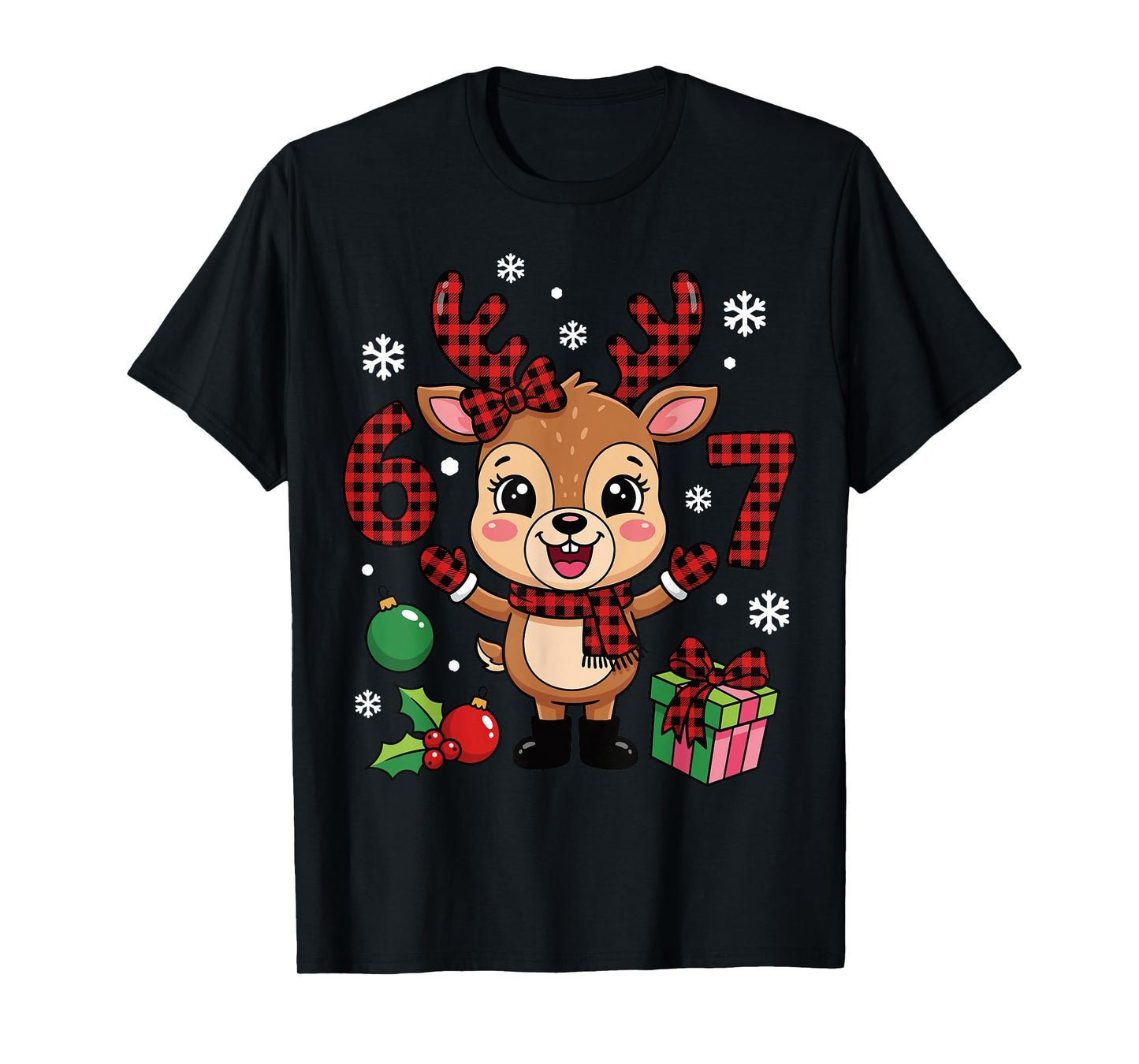Cute Reindeer Buffalo Plaid 67 Christmas Ornaments T-Shirt