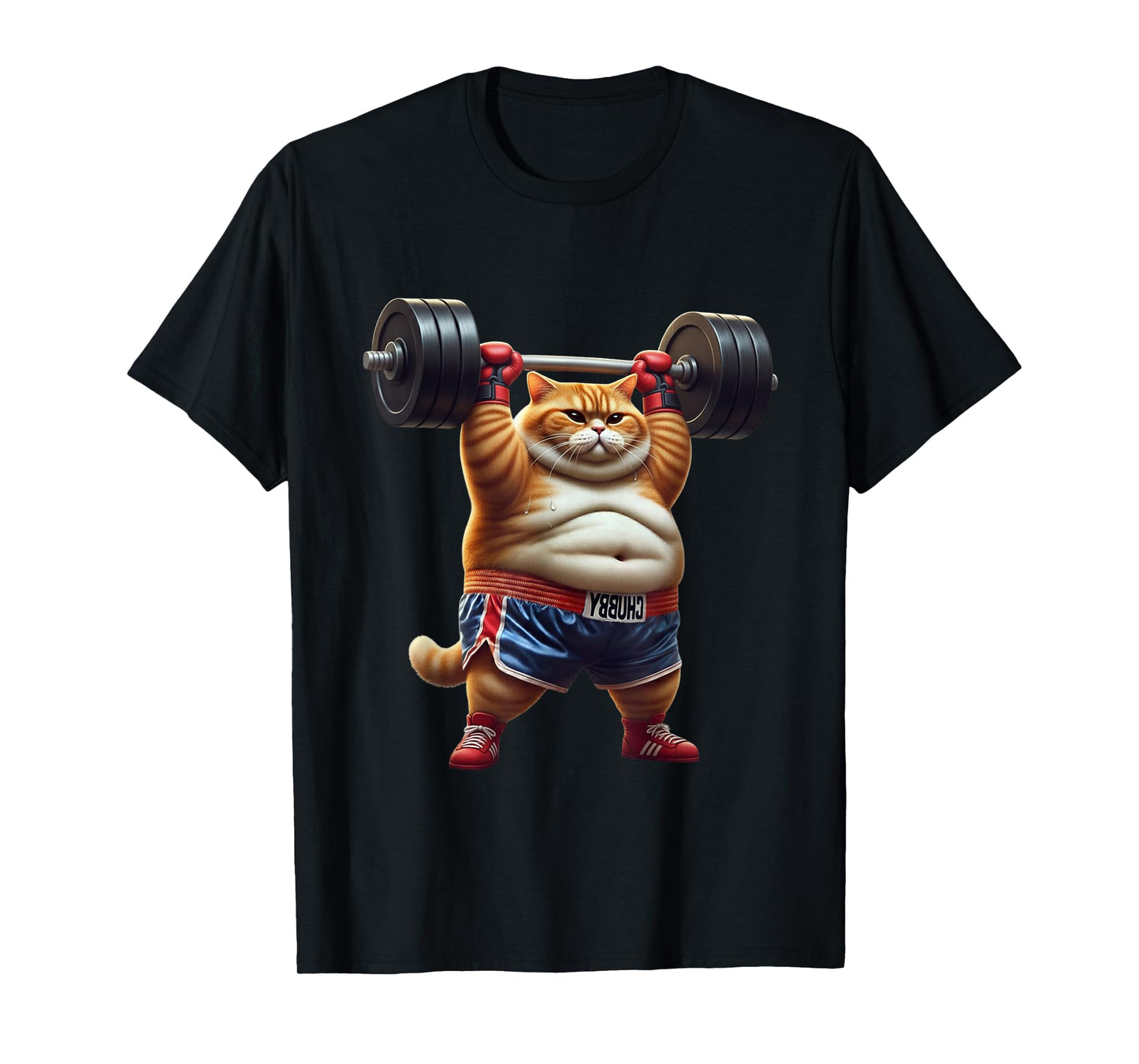 Funny Weightlifting Gym Workout Cat with Boxing Gloves Anime T-Shirt