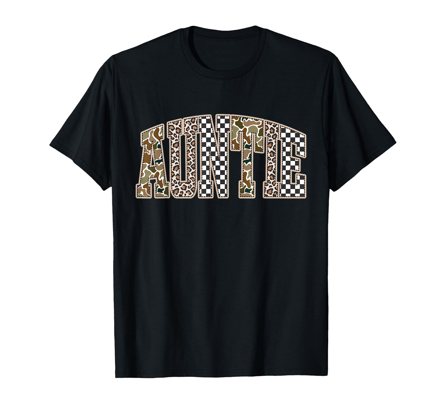 Vintage Camo Leopard Checkered Auntie Pregnancy Announcement T-Shirt