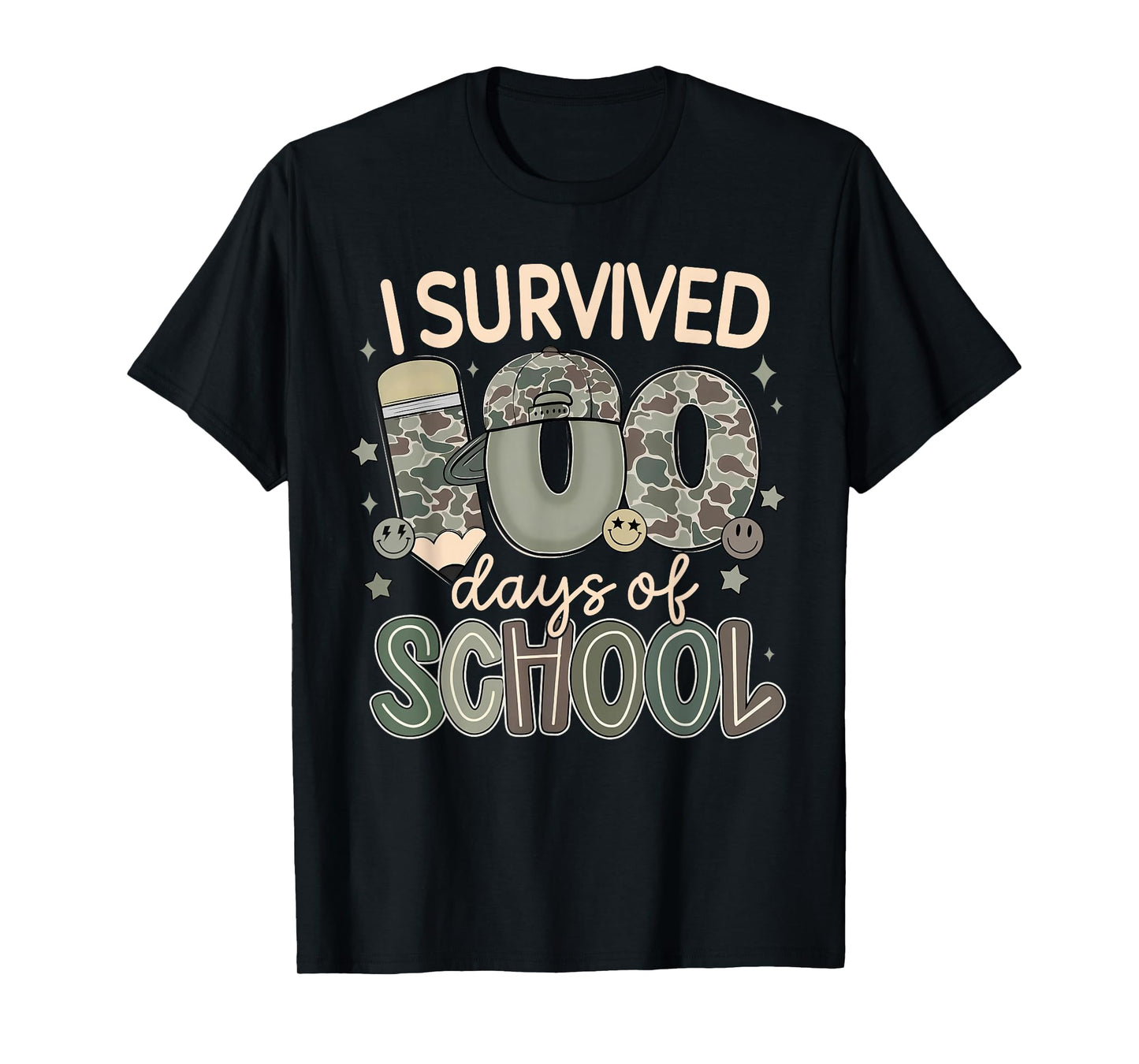 I Survived 100 Days of School Camouflage Student Teacher T-Shirt