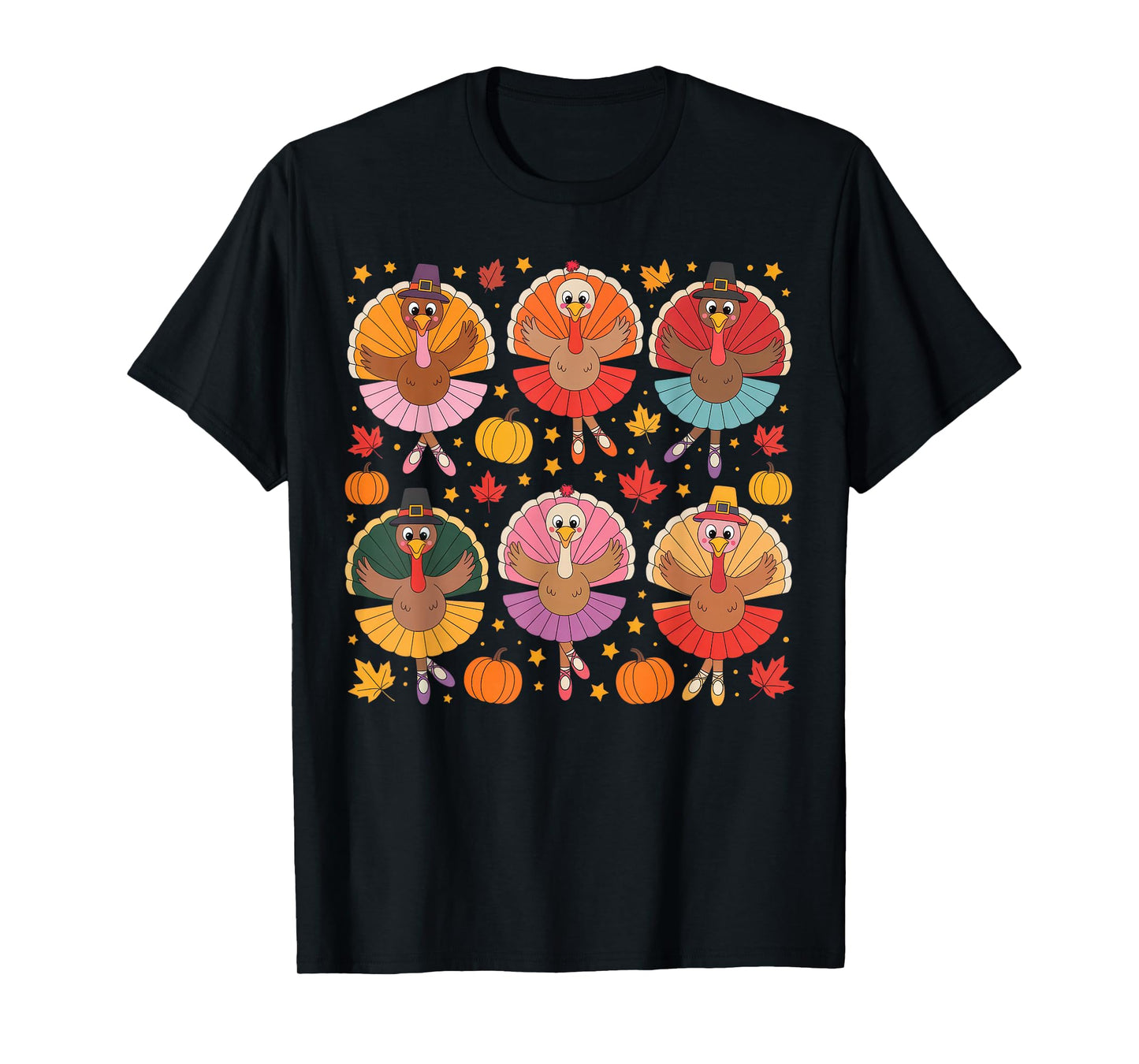 Autumn Ballerinas Dancing Cute Turkey Thanksgiving Girls T-Shirt